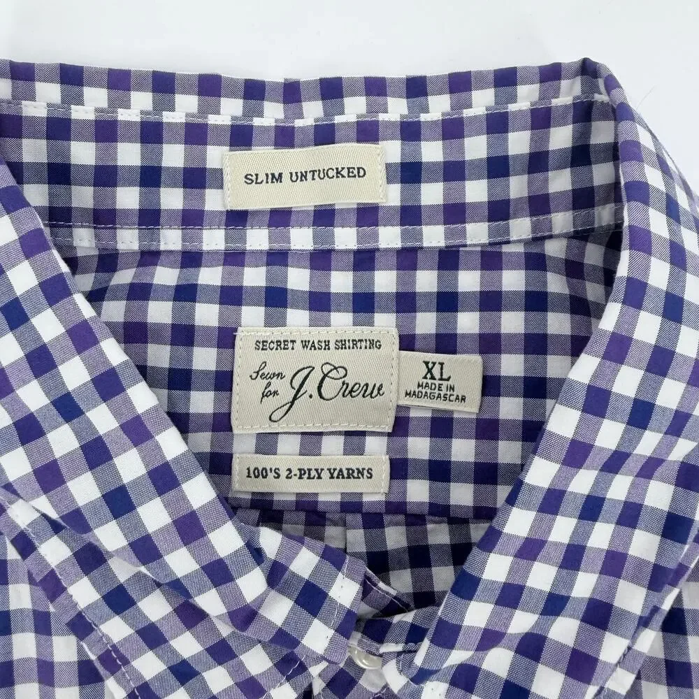 J. Crew Men's Purple & White Check Cotton Casual‎ Shirt Large NWT Men's